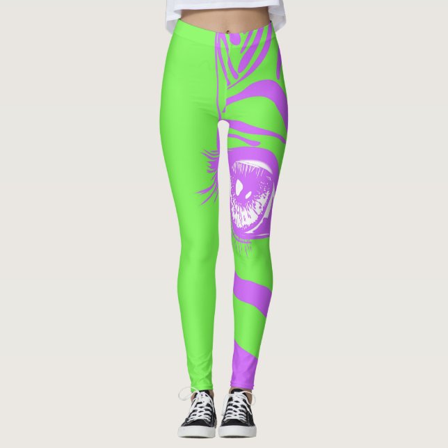 Neon Zebramönster Mode Leggings (Framsida)