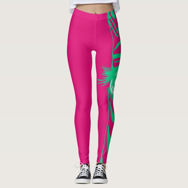 Neon Zebramönster Mode Leggings (Framsida)
