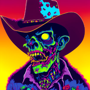 Neon Zombie Cowboy Fyrkantigt Klistermärke