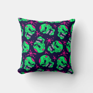 Neon Zombie Döskallar Mönster Kudde
