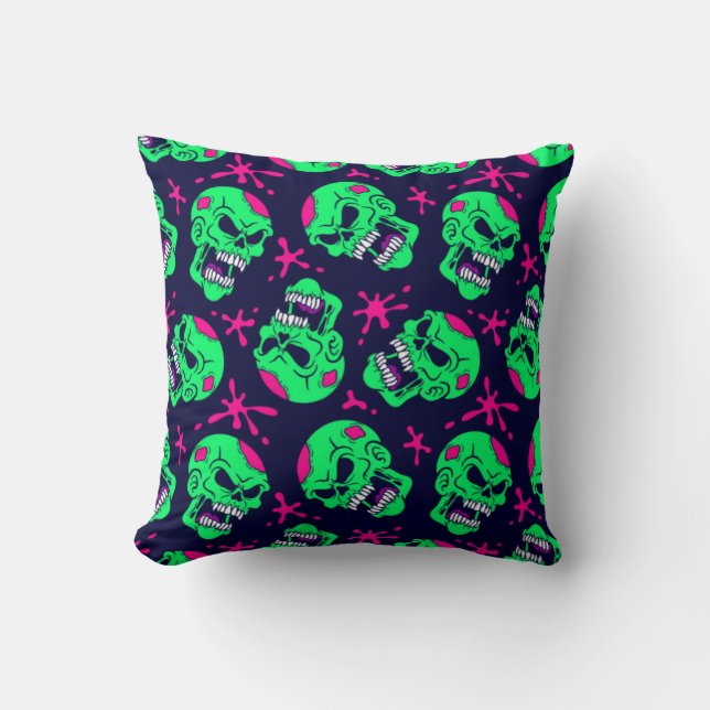 Neon Zombie Döskallar Mönster Kudde (Framsida)
