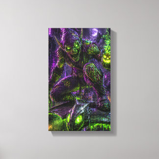 Neon Zombie Goblin Väggkonst – Cyberpunk Horror Mu Canvastryck