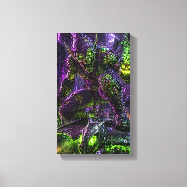 Neon Zombie Goblin Väggkonst – Cyberpunk Horror Mu Canvastryck (Framsida)
