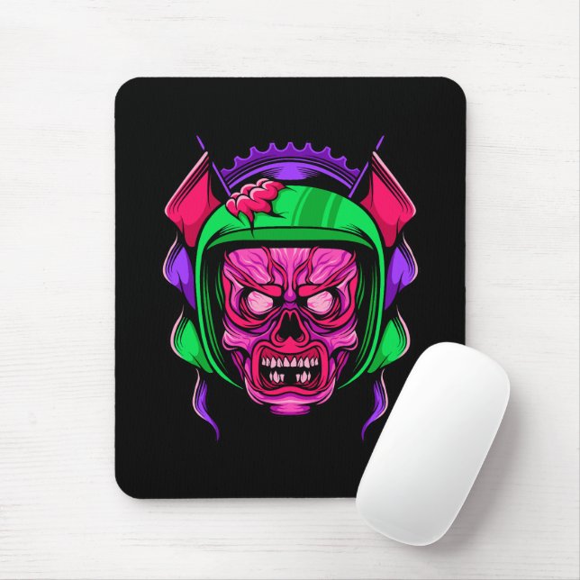 Neon Zombie Ryttare Dödskalle Konst Musmatta (Med mus)