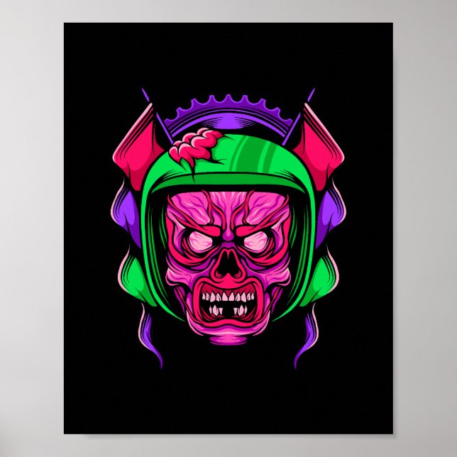 Neon Zombie Ryttare Dödskalle Konst Poster (Framsidan)