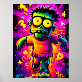 Neon Zombie - Tecknad Pop Art Halloween Monster Poster