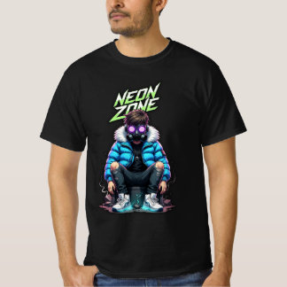 NEON ZONE – Cyberpunk Chill Crew Grafisk T-Shirt