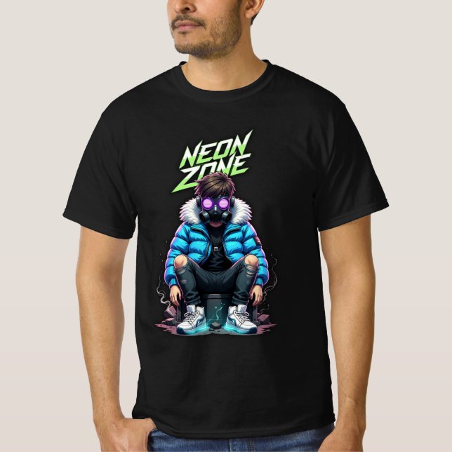 NEON ZONE – Cyberpunk Chill Crew Grafisk T-Shirt (Framsida)