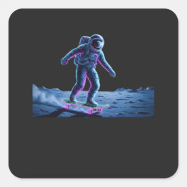 Neonastronaut skateboardåkning på månen fyrkantigt klistermärke