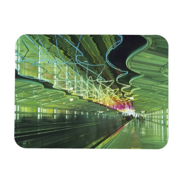 Neonbelysning i korridoren för O'hare Airport. Magnet (Horisontell)