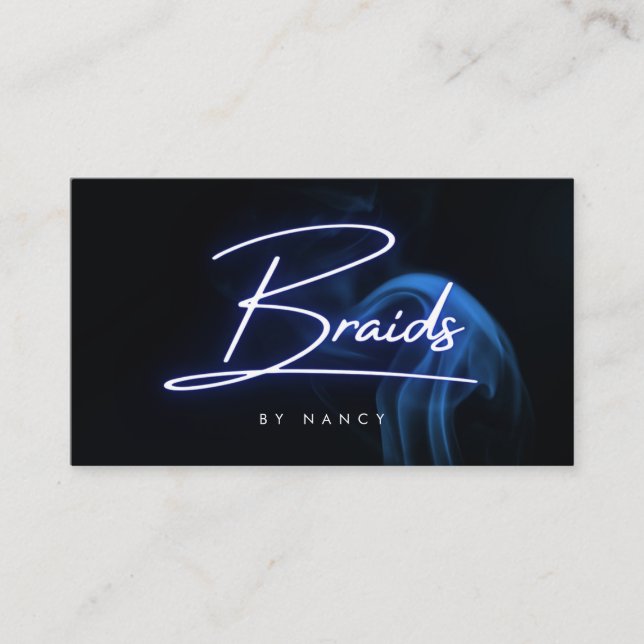 Neonblå flätor Script Typografi  Visitkort (Framsida)