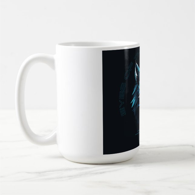 Neonblå Geometrisk Varg T-Shirt Kaffemugg (Vänster)
