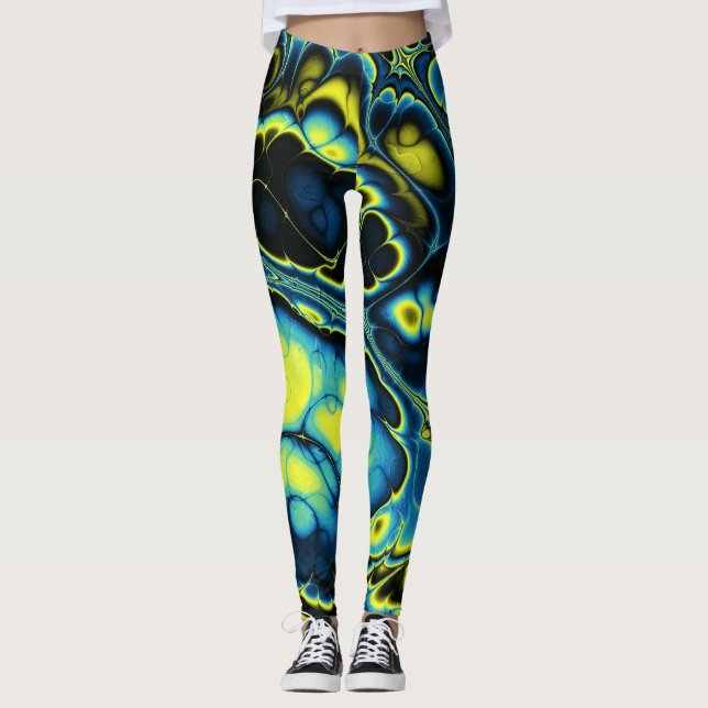 Neonblå marmorerad flöde leggings (Framsida)