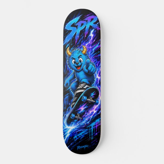 Neonblå Monster Lightning Rush Gatukonst Mini Skateboard Bräda 18,5 Cm (Framsida)