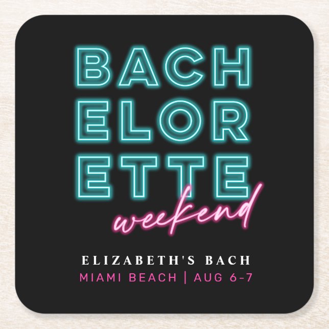 Neonblå och rosa möhippa-helg underlägg papper kvadrat (Framsidan)