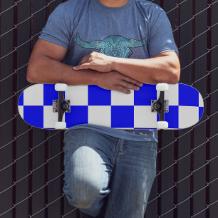 Neonblå och vit rutig schackbräda vintage mini skateboard bräda 18,5 cm