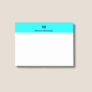 Neonblå trendig personlig namninitial post-it block
