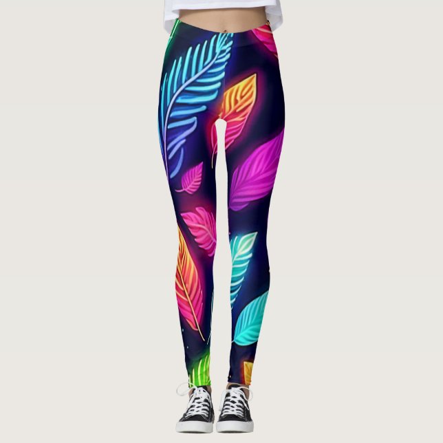 Neonblad i livlig glöd konst leggings (Framsida)