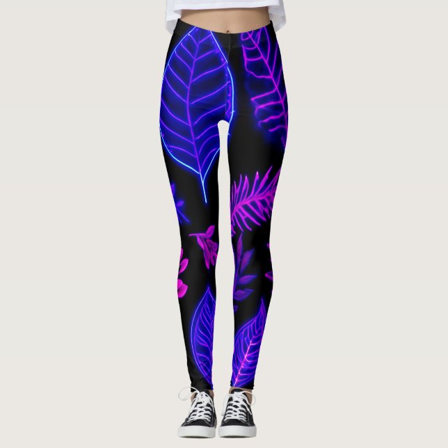 Neonblad i rosa och lila nyanser leggings (Framsida)