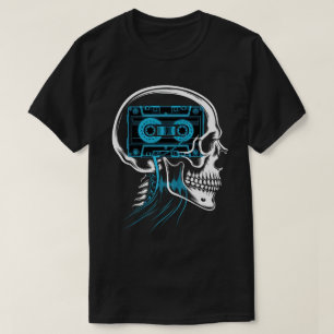 Neonblått kassettband Skalle Ljudvågs konst T Shirt