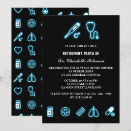 Neonblått Medicinskt Element Doktors Pensionärsfes Inbjudningar