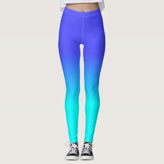 Neonblått och ljus neonAqua Ombré skuggar färg F Leggings