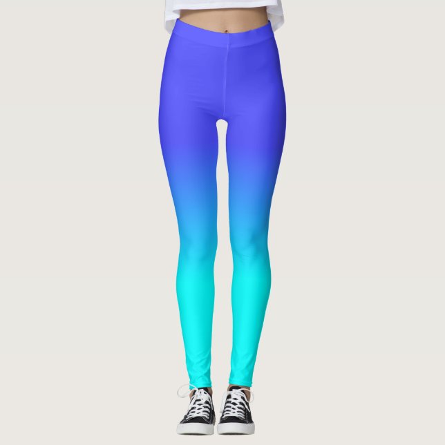 Neonblått och ljus neonAqua Ombré skuggar färg F Leggings (Framsida)