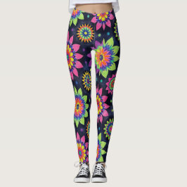 Neonblommiga Mandalas Sömlöst Mönster Leggings