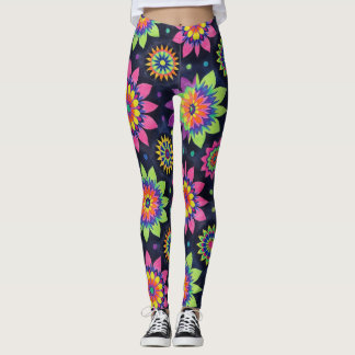 Neonblommiga Mandalas Sömlöst Mönster Leggings