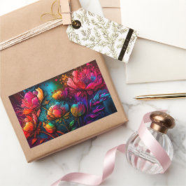 Neonblommor, färgämnen, bouquet, bläck stänk rektangulärt klistermärke