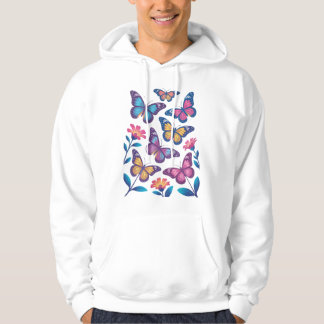Neonblommor med sex lysande fjärilar hoodie