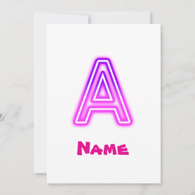 Neonbokstav A Monogram Glödande Lila Rosa Initial Inbjudningar (Framsida)