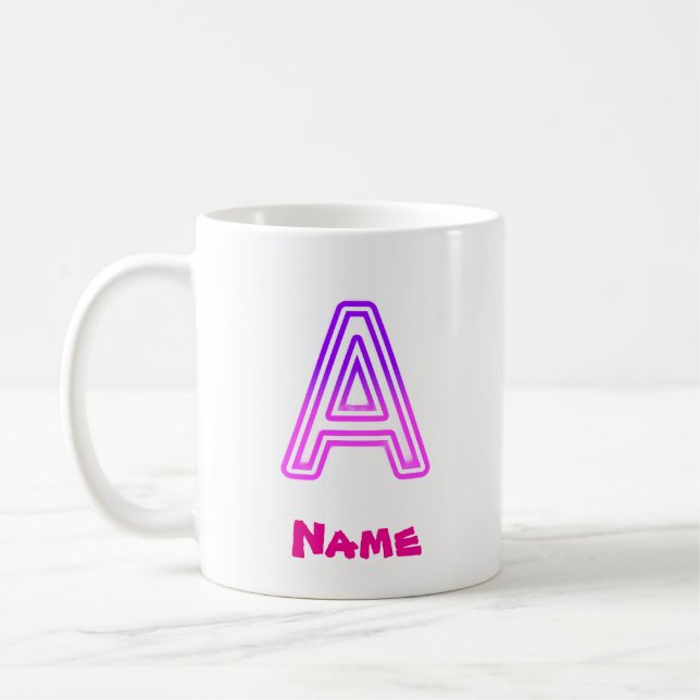 Neonbokstav A Monogram Glödande Lila Rosa Initial Kaffemugg (Vänster)