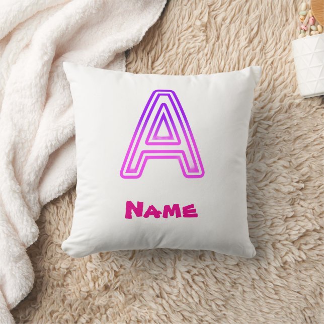 Neonbokstav A Monogram Glödande Lila Rosa Initial Kudde (Filt)