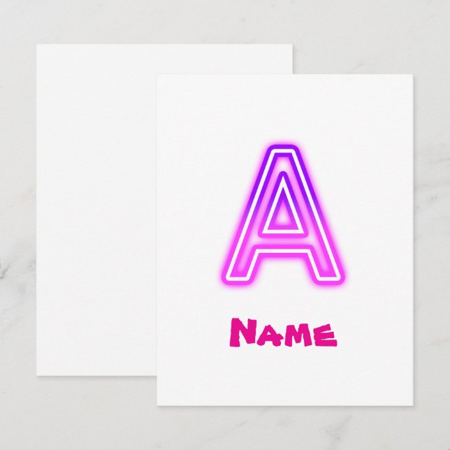 Neonbokstav A Monogram Glödande Lila Rosa Initial OSA Kort (Fram/baksida)