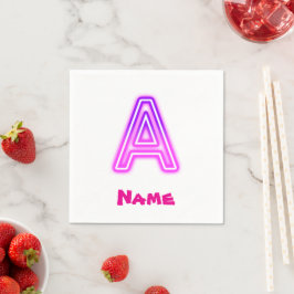 Neonbokstav A Monogram Glödande Lila Rosa Initial Pappersservett