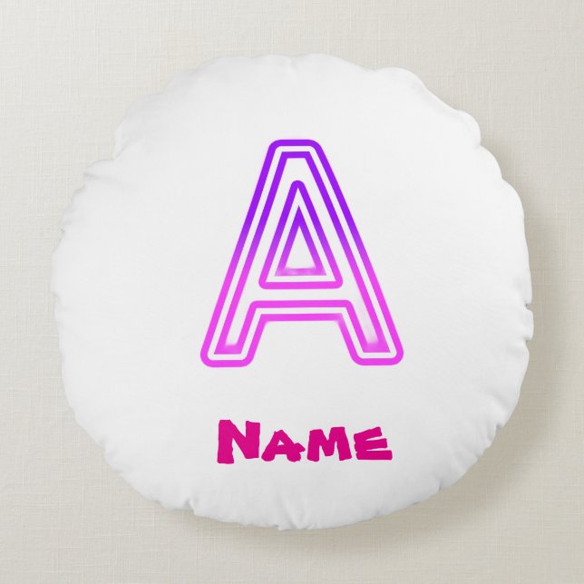 Neonbokstav A Monogram Glödande Lila Rosa Initial Rund Kudde (Framsidan)