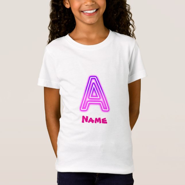 Neonbokstav A Monogram Glödande Lila Rosa Initial T Shirt (Framsida)