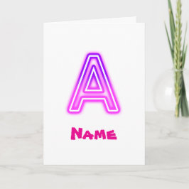 Neonbokstav A Monogram Glödande Lila Rosa Initial Tack Kort