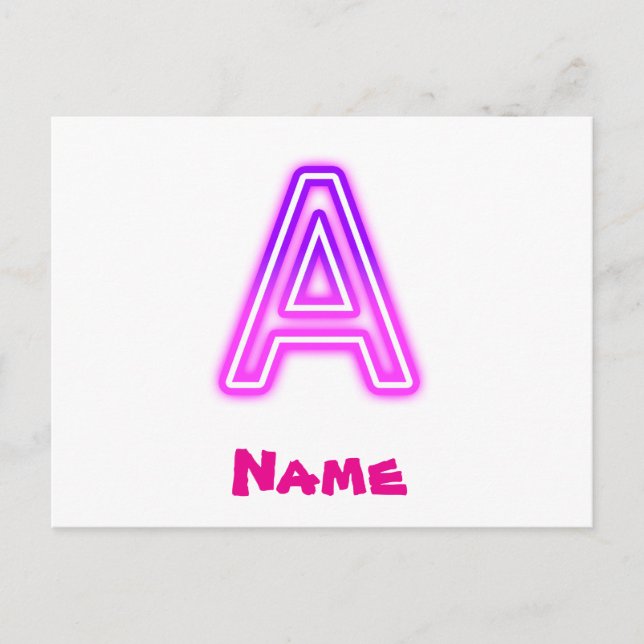 Neonbokstav A Monogram Glödande Lila Rosa Initial Vykort (Framsida)