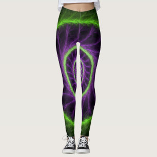 Neonenergi Spiral – Grön & Lila Fraktal Virvel Leggings