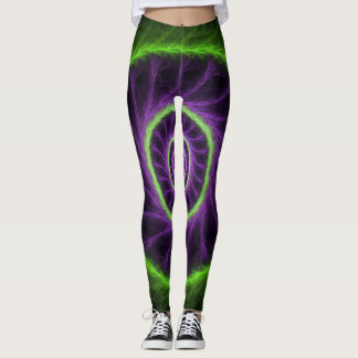 Neonenergi Spiral – Grön & Lila Fraktal Virvel Leggings