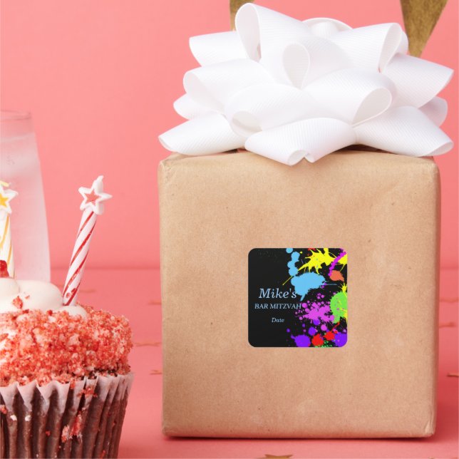 Neonfärg stänker färgglada fyrkantigt klistermärke (Part)