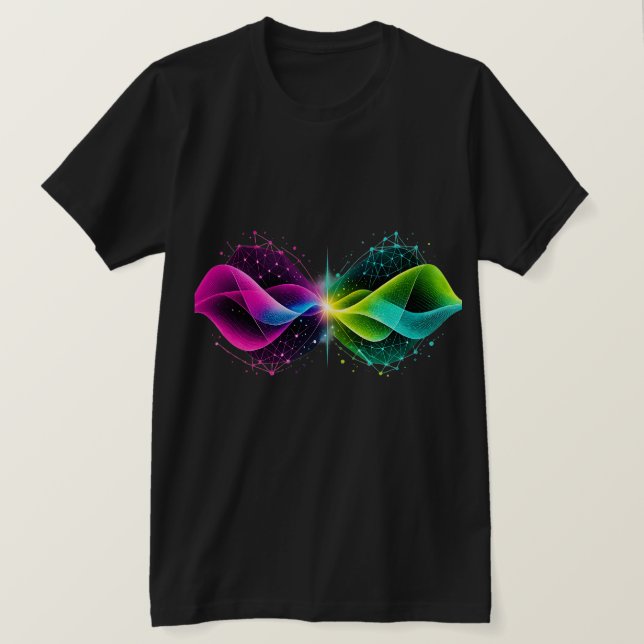 Neonfärgade abstrakta nätverksvågor t shirt (Design framsida)