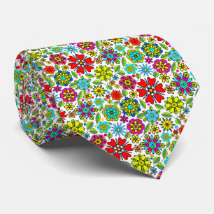 Neonfärger på svart retro blomster sömlöst mönster slips