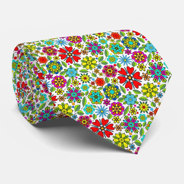 Neonfärger på svart retro blomster sömlöst mönster slips (Rullad)