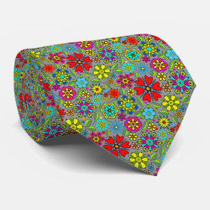Neonfärger på svart retro blomster sömlöst mönster slips