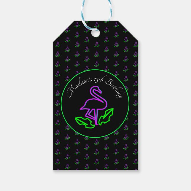 Neonfest Tropic Flamingo Glöd Fests Favorit Presentetikett (Framsidan)