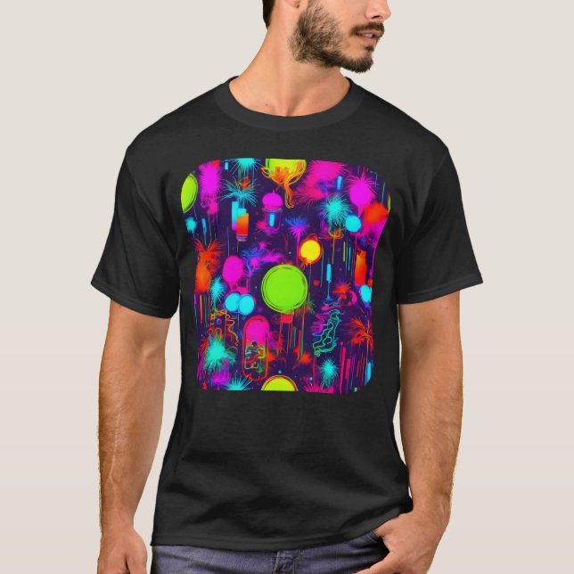 Neonfest Vintage Färg Glöd Elektro vänner T Shirt (Framsida)