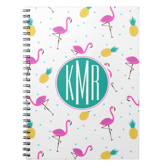 Neonflamingos | Monogram Anteckningsbok Med Spiral (Framsidan)